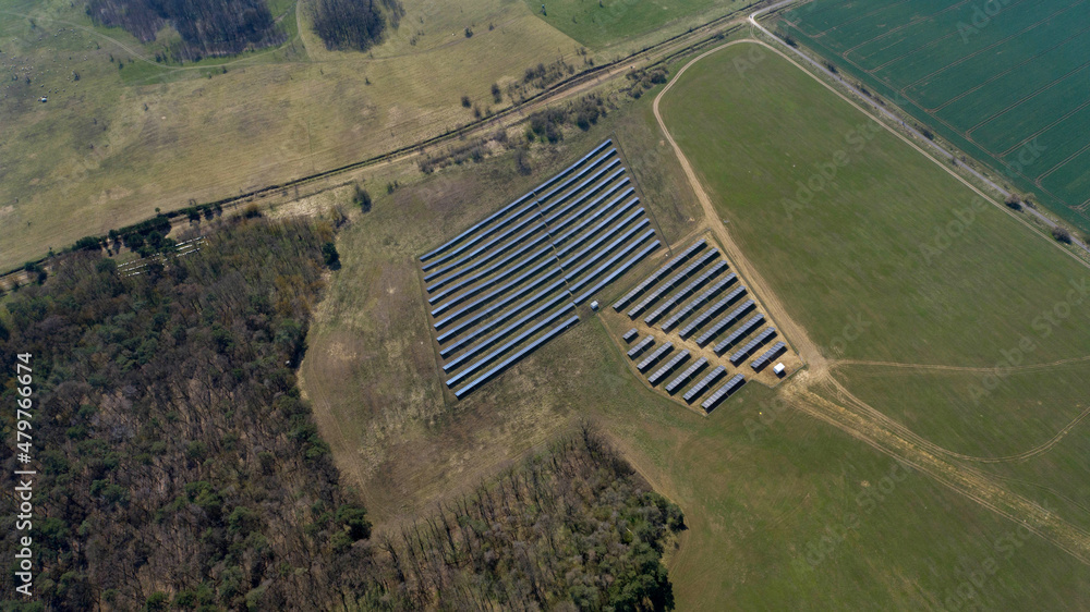Photovoltaic farm on the Oder river in north-west Poland.