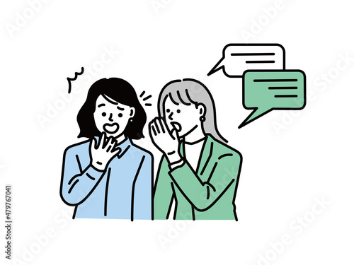 噂話、お喋りするイラスト(秘密、ニュース、驚き、ビックリ、事件) Rumors and chatty illustrations.Secret, news, surprise, surprise, incident.