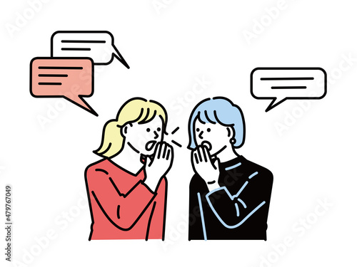 噂話、お喋りするイラスト(秘密、ニュース、驚き、ビックリ、事件) Rumors and chatty illustrations.Secret, news, surprise, surprise, incident.
