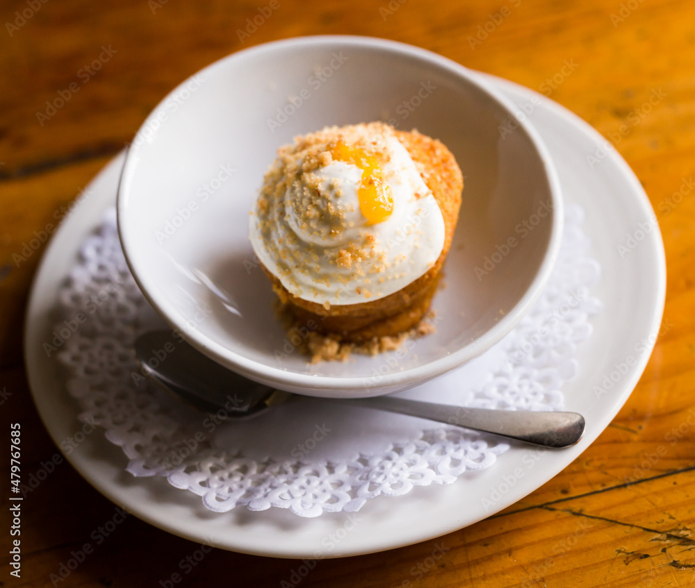 Delicious dessert - carrot cake with orange crumbs clos eup Delicious dessert - carrot cake with orange crumbs clos eup