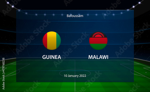 Guinea vs Malawi football scoreboard broadcast graphic soccer