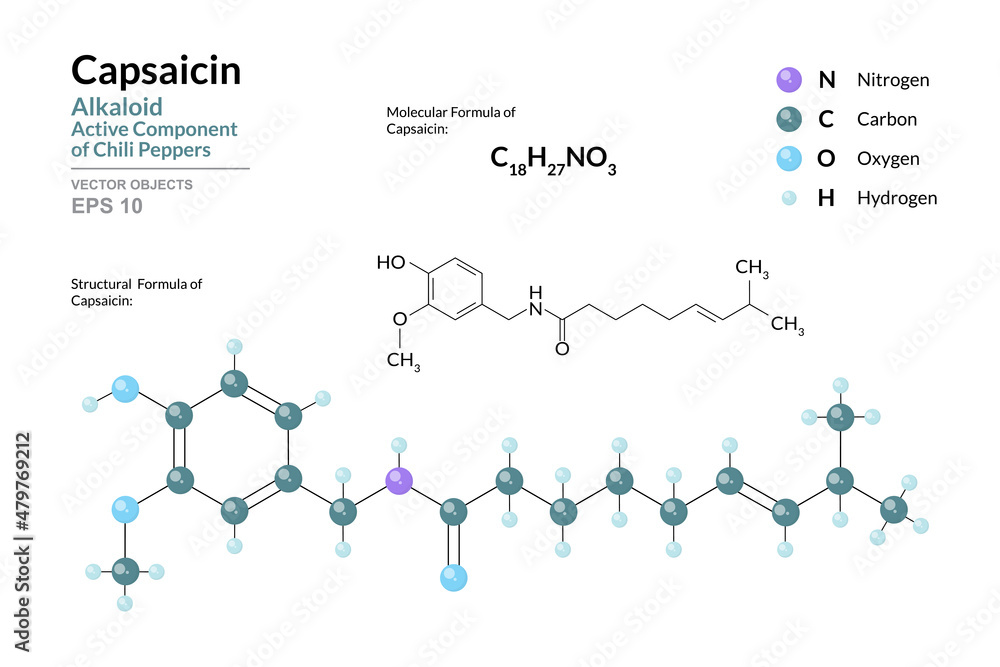 Capsaicin. Active Component of Chili Peppers. Structural Chemical