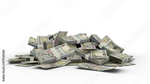 Foto 3D Stack of 1000 Nepalese rupee notes isolated on white background