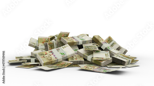 3D Stack of 100 Swazi lilangeni notes isolated on white background