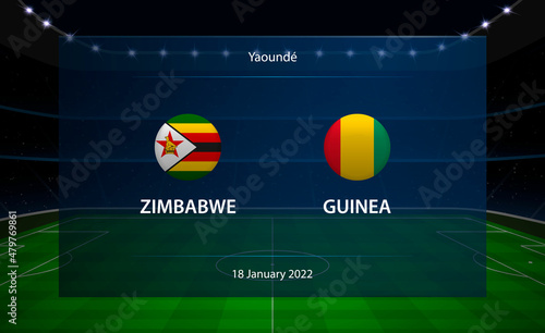 Zimbabwe vs Guinea football scoreboard. Broadcast graphic