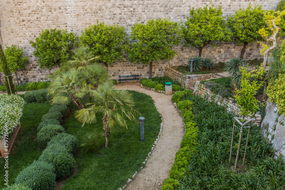 Small park in the old town of Dubrovnik, Croatia