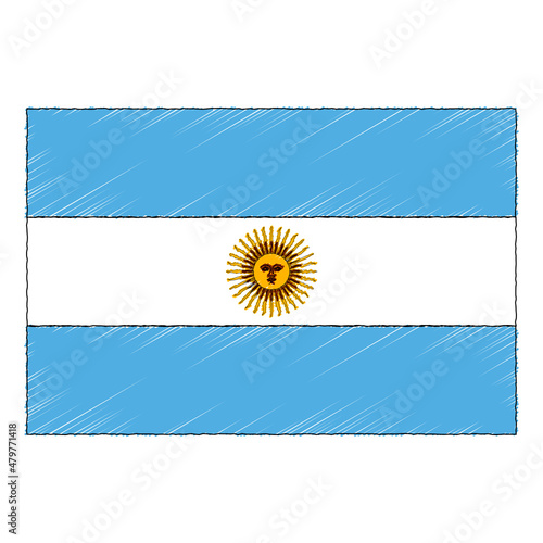 Hand drawn sketch flag of Argentina. doodle style icon