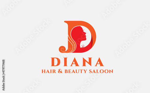 logotype letter D with women in grey isolated black background silhouette inside, usable LOGO for beauty saloon, spa, woman, boutique