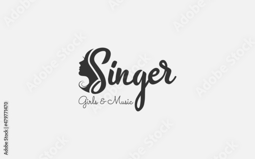 Singer Vocal Karaoke and Choir , Singing Woman Face Silhouette logo design