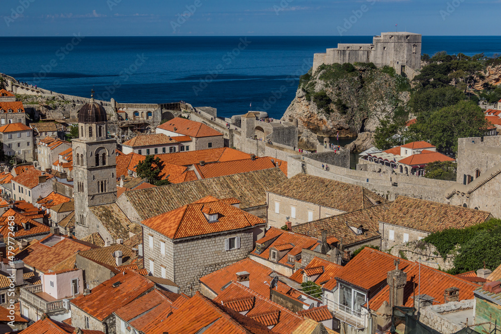 Skyline of the old town of Dubrovnik with Lovrijenac fortress, Croatia