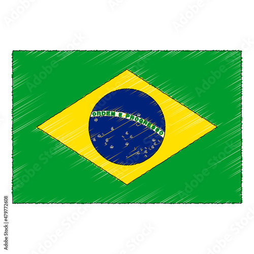Hand drawn sketch flag of Brazil. doodle style icon