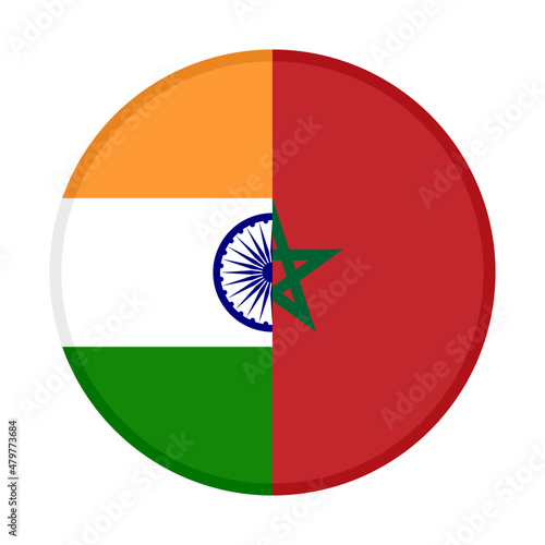 round icon with india and morocco flags. vector illustration isolated on white background