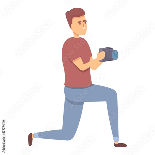 Photographing dad icon cartoon vector. Family photograph. Picture child