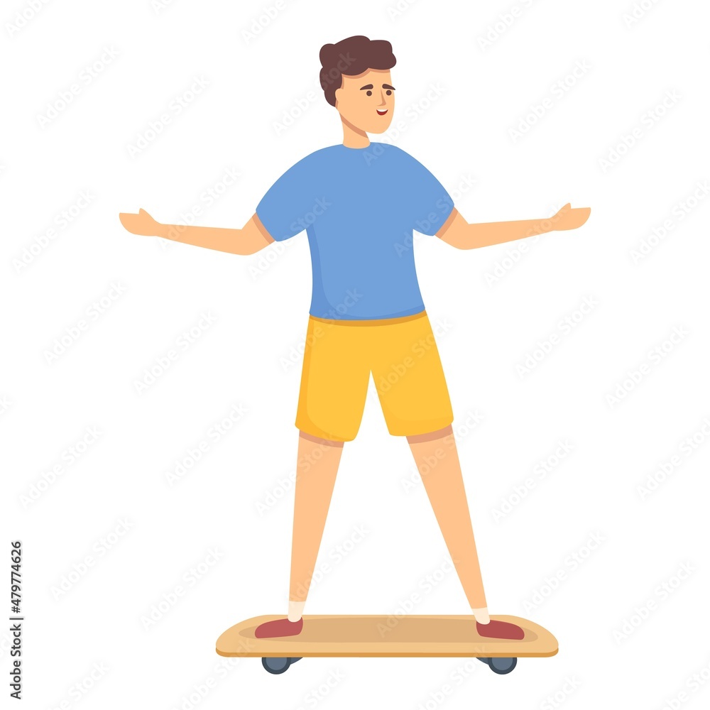 Boy on skateboard icon cartoon vector. Urban sport. Happy kid Boy on skateboard icon cartoon vector. Urban sport. Happy kid