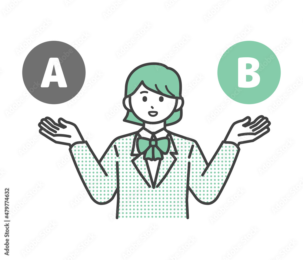 AとBを比較する女子学生のイラスト素材 AとBを比較する女子学生のイラスト素材
