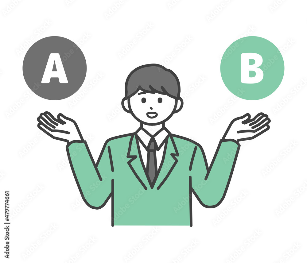 AとBを比較する男子学生のイラスト素材 AとBを比較する男子学生のイラスト素材