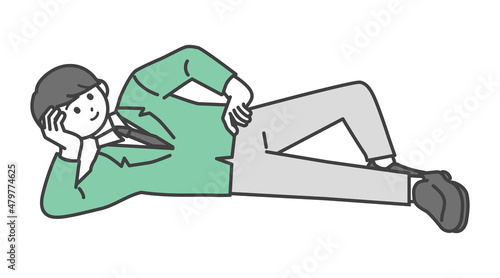 211227学生イラスト素材3寝そべっている学生の男の子のイラスト素材