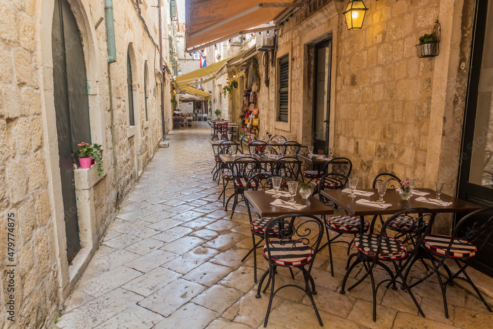 Small open air restaurant in the old town of Dubrovnik, Croatia