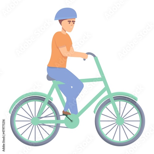 Child wearing helmet on bicycle icon cartoon vector. Children bike. Cyclist boy