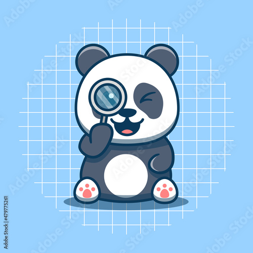 Vector illustration of cute panda character in detective style. Panda with flat cartoon style. Isolated animal concept. Suitable for stickers, logos, mascots, web landing page icons and others.