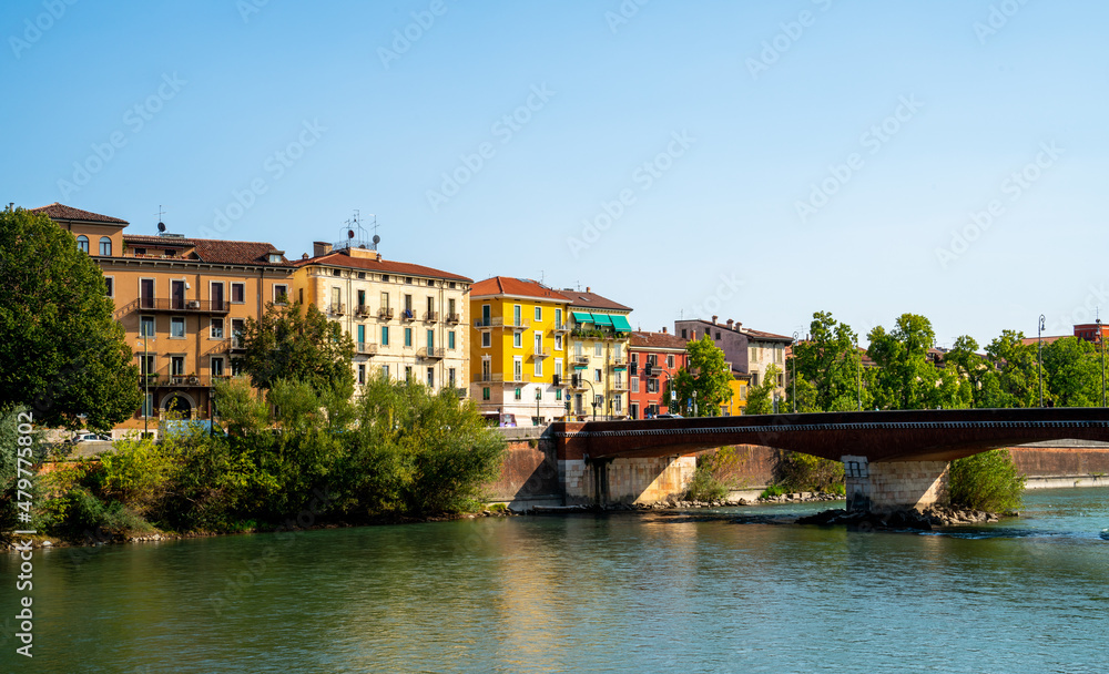 Scene along the river Adige in Verona, Italy
