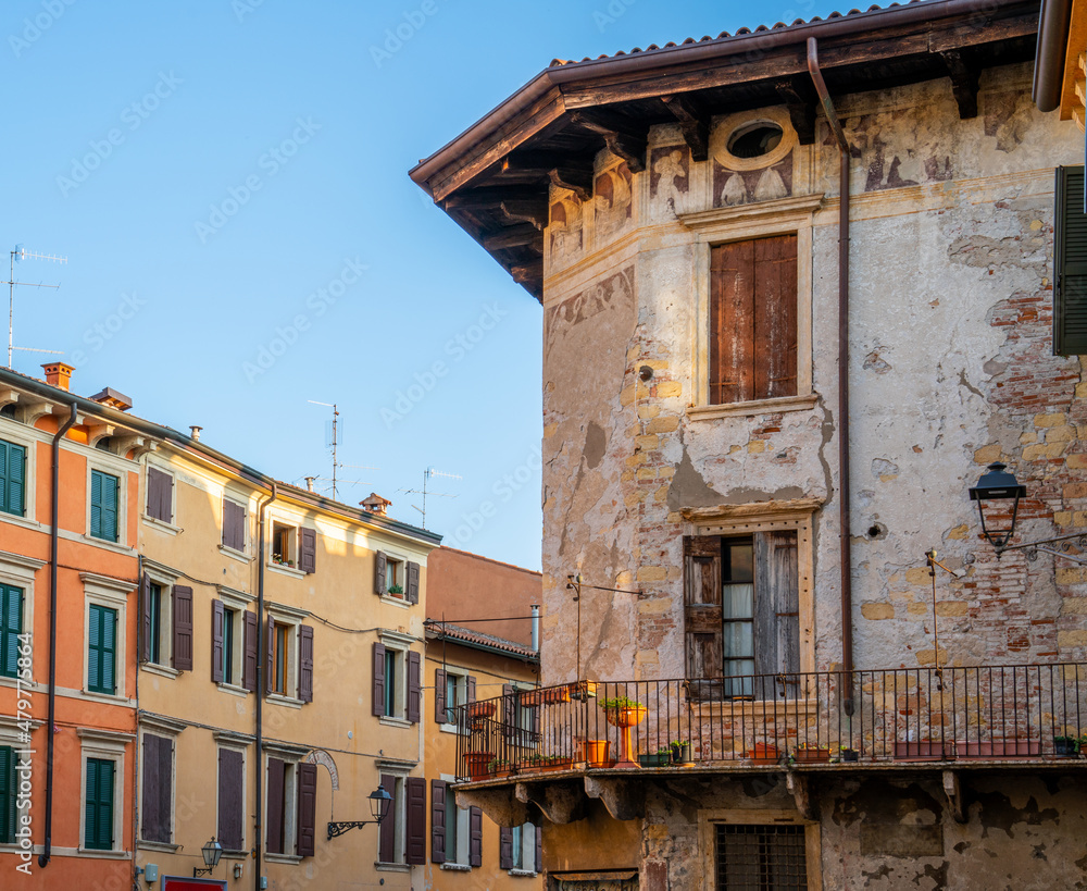 Facade of an ancient building in Verona, Italy
