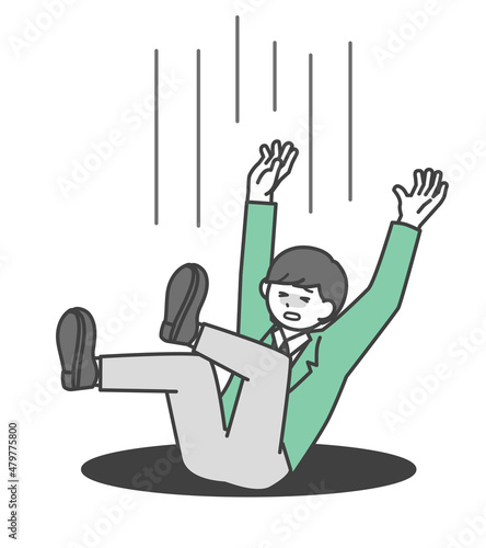落とし穴に落ちる男子学生のイラスト素材