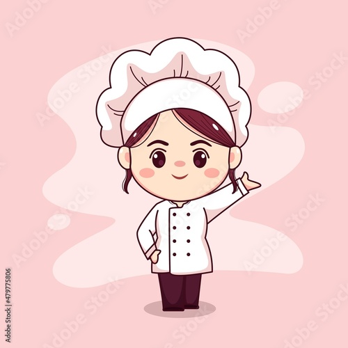 Cute and kawaii female chef cartoon manga chibi vector character design