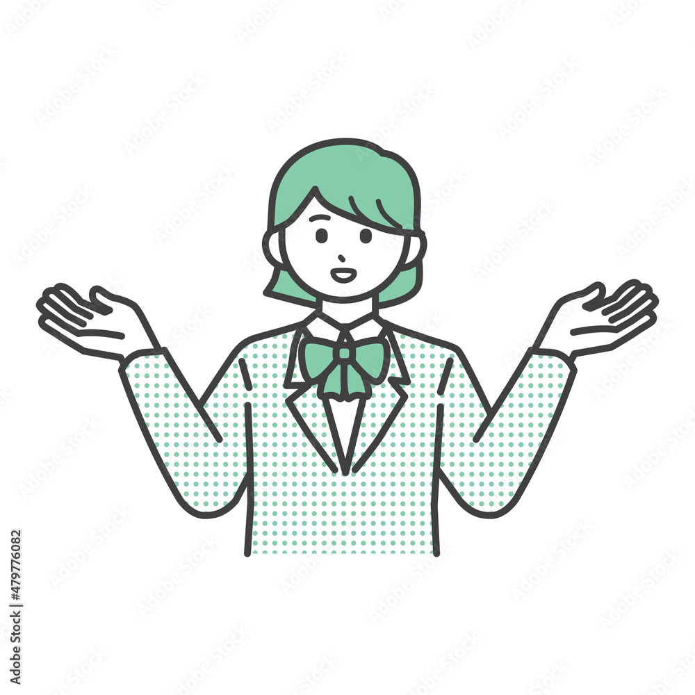 手を挙げる女子学生のイラスト素材