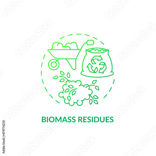 Biomass residues green gradient concept icon. Renewable energy abstract idea thin line illustration. Agricultural crop residues. Isolated outline drawing. Roboto-Medium, Myriad Pro-Bold fonts used