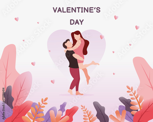 illustration vector graphic of a couple hugging each other with a heart shadow background, perfect for religion, holiday, valentine, greeting card, culture, etc.