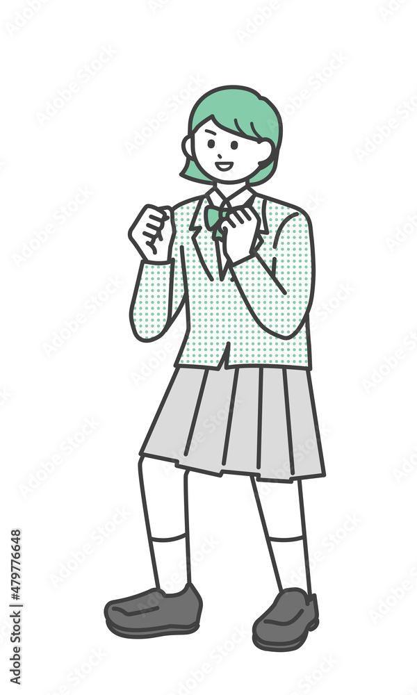 ガッツポーズをする女子学生のイラスト素材 ガッツポーズをする女子学生のイラスト素材