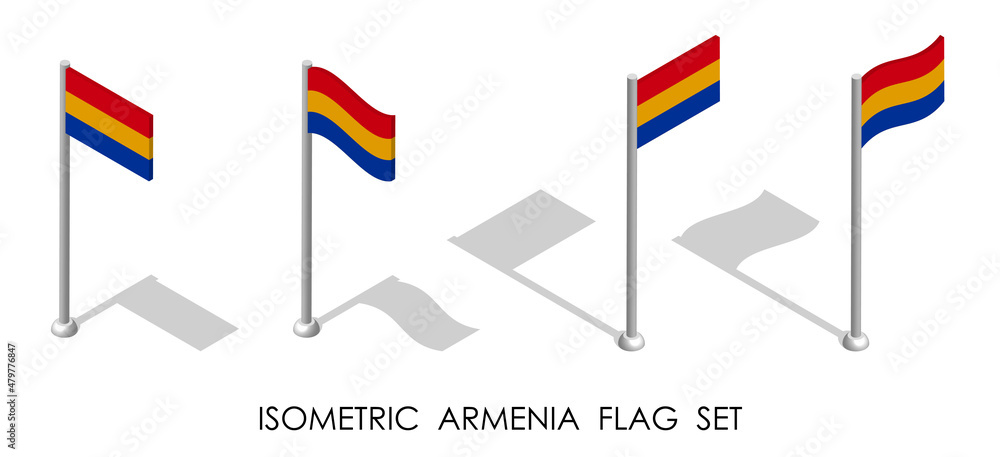 isometric flag of Republic of ARMENIA in static position and in motion on flagpole. 3d vector isometric flag of Republic of ARMENIA in static position and in motion on flagpole. 3d vector
