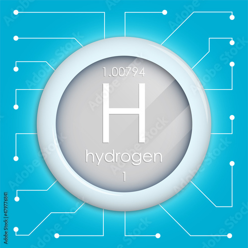Realistic button with hydrogen symbol. Chemical element is hydrogen. Vector isolated on white background
