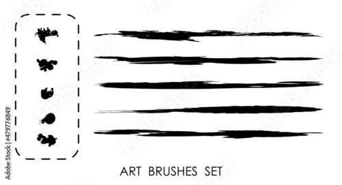 paint ART BRUSHES SET. Droped blots and dots. Set for decorative frames and strokes. Vector