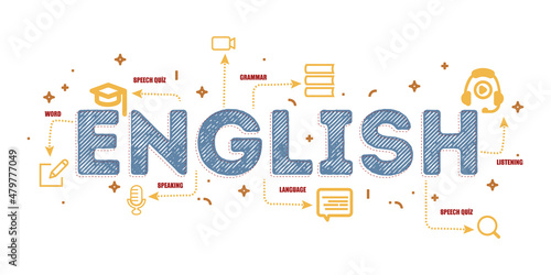 Design Concept Of Word ENGLISH Website Banner. photo