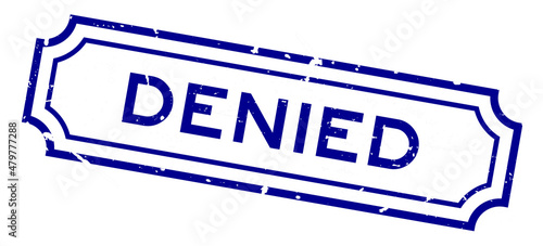 Grunge blue denied word rubber seal stamp on white background