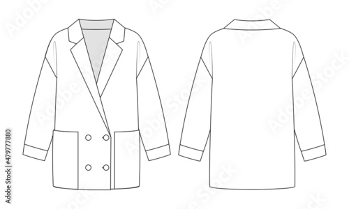 Fashion technical drawing of oversized lapel collar cardigan with pockets