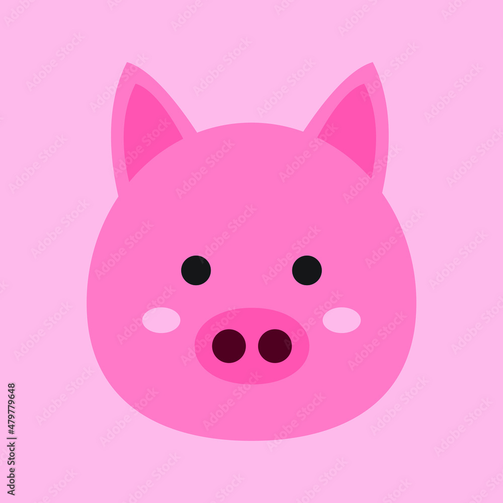the pig head in a cute illustration style. a collection of animal cartoons in a vector graphic. a funny element decoration in a flat drawing.
