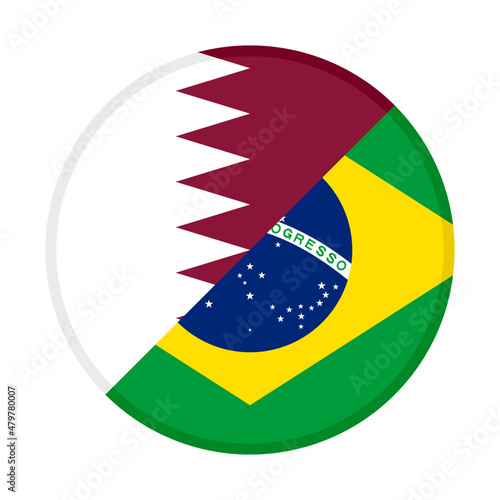 round icon with qatar and brazil flags. vector illustration isolated on white background