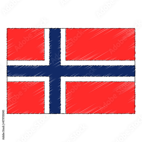 Hand drawn sketch flag of Norway. doodle style icon