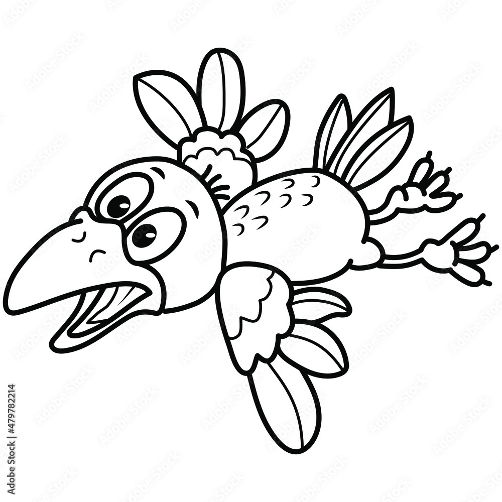 Cute cartoon crow. Black and white vector illustration for coloring on a white background.