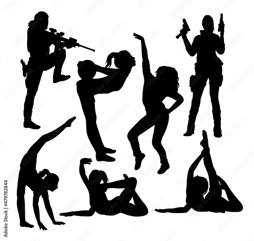 female people hobby and professional activity silhouette