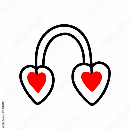 Headphones in the shape of a heart. Icon nea Valentines Day. Vector illustration
