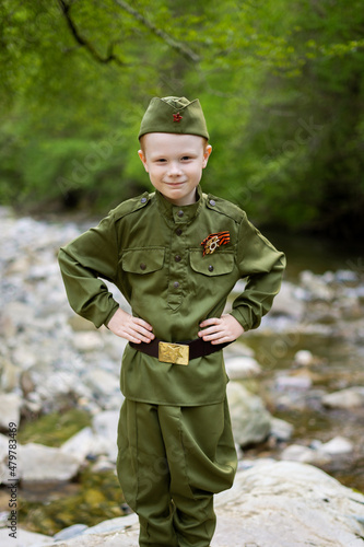 Children in military uniform of the USSR, Military children, Child soldiers, Children in nature, a boy in military uniform