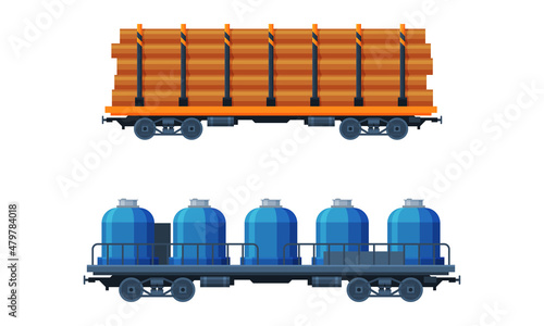 Train as Rail Freight and Cargo Transport Service Vector Set