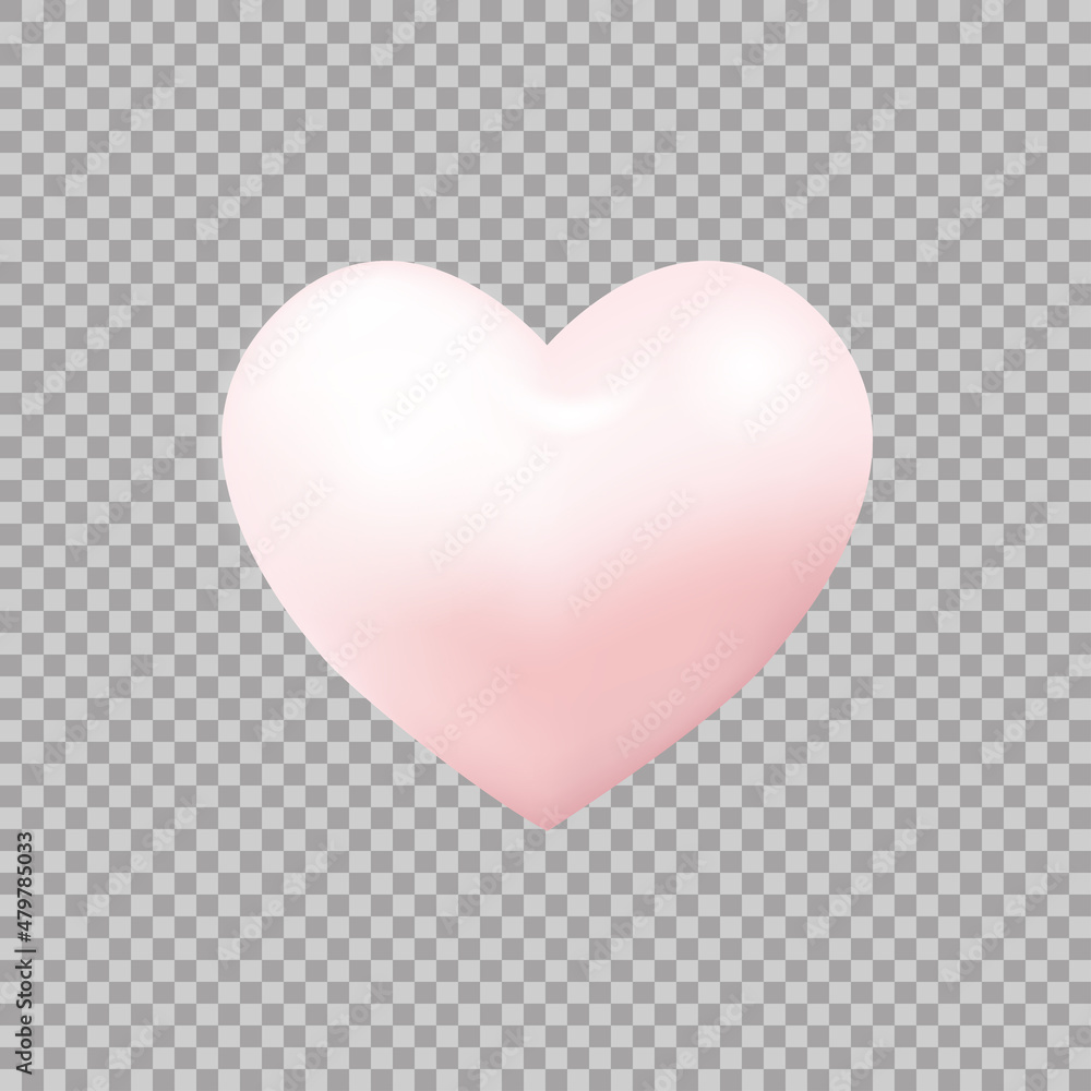 Realistic 3d pink heart on transparent background. Vector