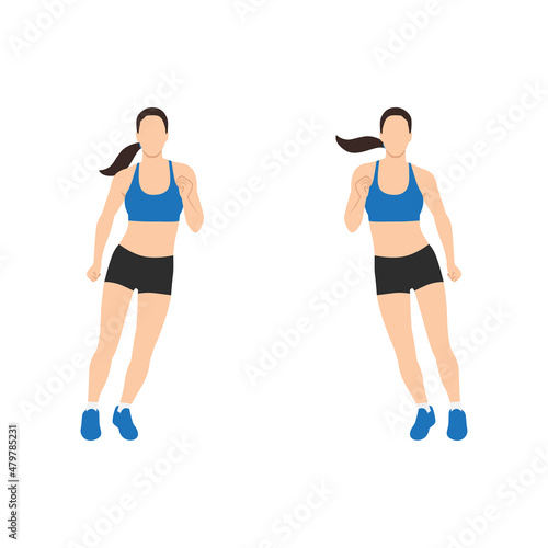 Woman doing Side to side hops exercise. Flat vector illustration isolated on white background