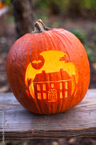 A carved pumpkin ready for Halloween photo