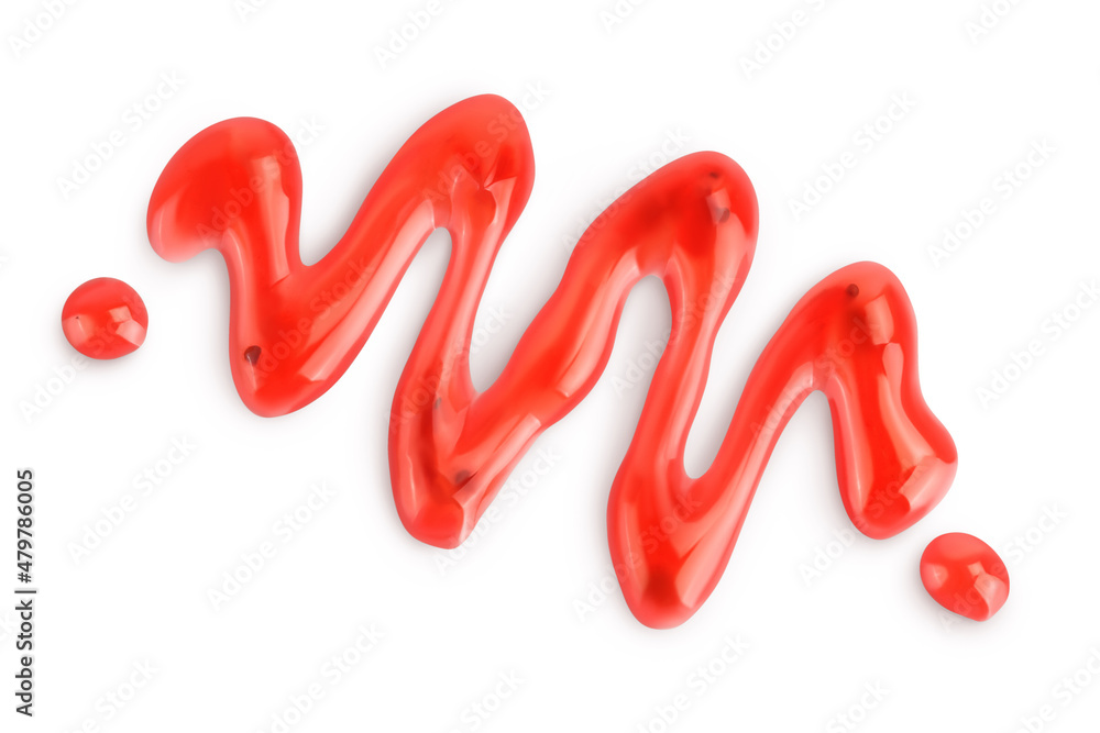 Red strawberry jam isolated on white background with clipping path and full depth of field, Top view. Flat lay Red strawberry jam isolated on white background with clipping path and full depth of field, Top view. Flat lay